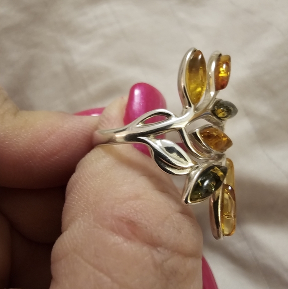 Sz. 11, Multicolor Amber Crossover Ring, 925 Silver, Excellent pre-owned condit. - Picture 10 of 13